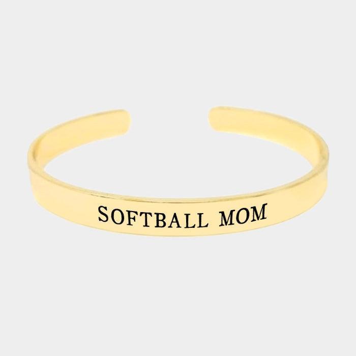 Gold Softball Mom Gold Dipped Metal Cuff Bracelet - Jewelry Store by Erik Rayo