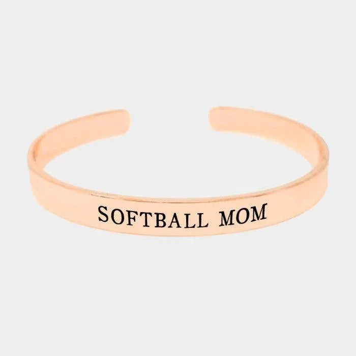 Rose Gold Softball Mom Gold Dipped Metal Cuff Bracelet - Jewelry Store by Erik Rayo