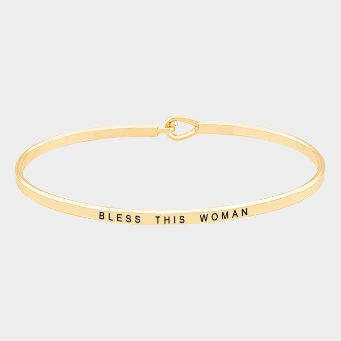 Gold Bless this woman thin metal hook bracelet