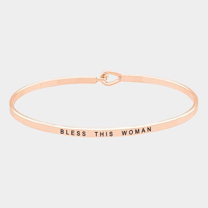Rose Gold Bless this woman thin metal hook bracelet - Jewelry Store by Erik Rayo