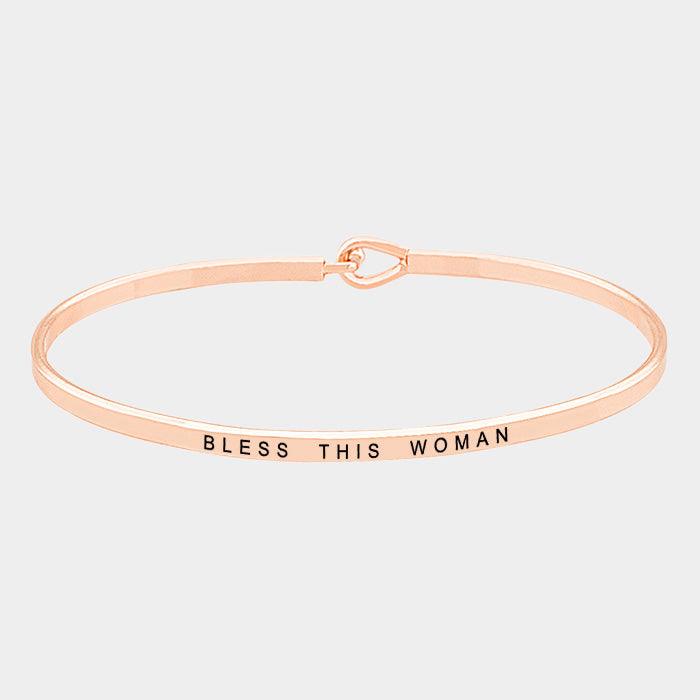 Rose Gold Bless this woman thin metal hook bracelet