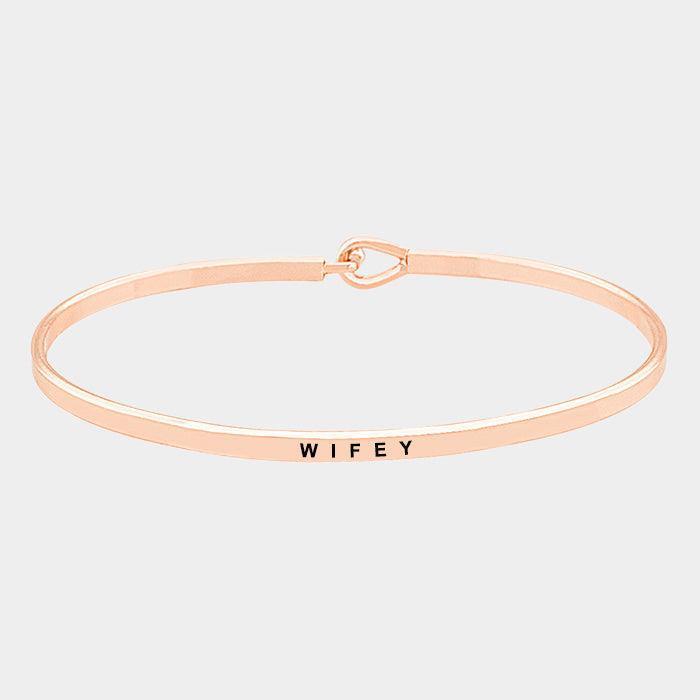 Rose Gold Wifey thin metal hook bracelet - Jewelry Store by Erik Rayo