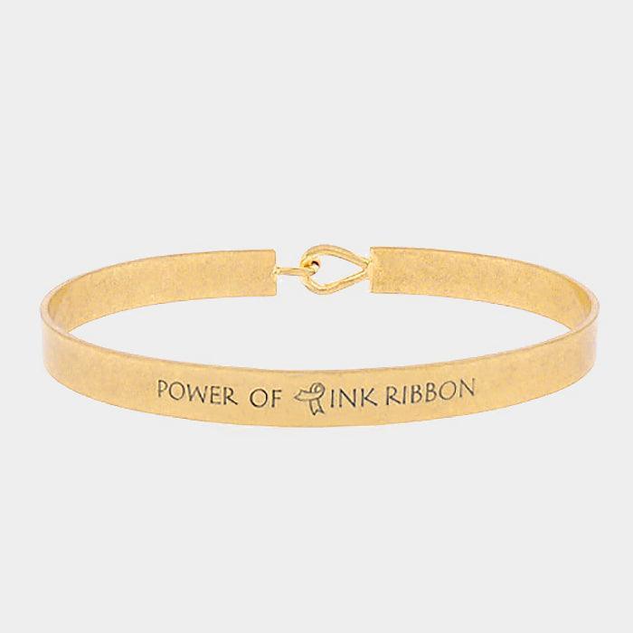 Gold Power of pink ribbon metal hook bracelet - Jewelry Store by Erik Rayo