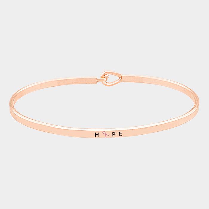 Rose Gold Hope _ Thin Metal Pink Ribbon Hook Bracelet