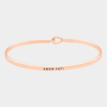 Load image into Gallery viewer, Rose Gold Amor Fati Brass Thin Metal Hook Bracelet
