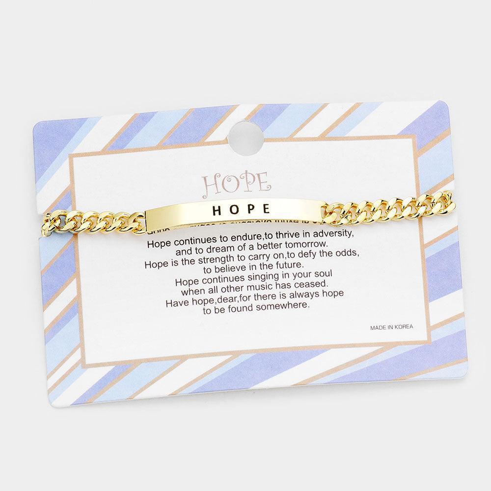 Gold HOPE Curved Metal Bar Message Bracelet - Jewelry Store by Erik Rayo