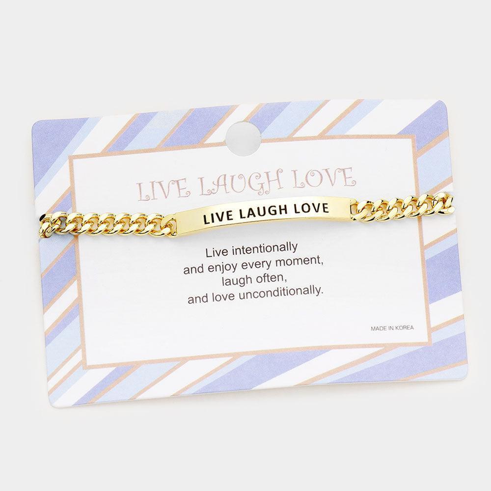 Gold LIVE LAUGH LOVE Curved Metal Bar Message Bracelet - Jewelry Store by Erik Rayo