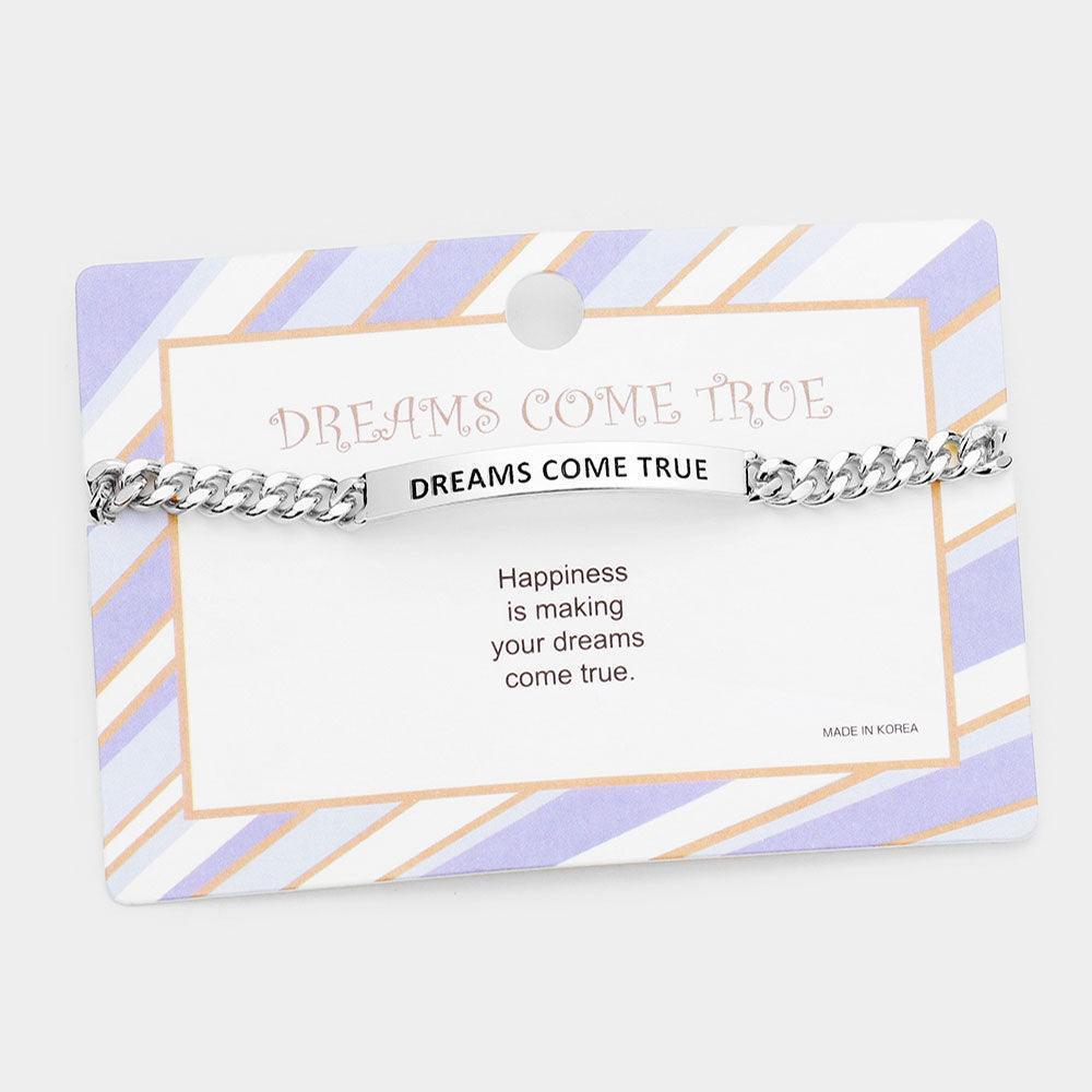 DREAMS COME TRUE Curved Metal Bar Message Bracelet - Jewelry Store by Erik Rayo