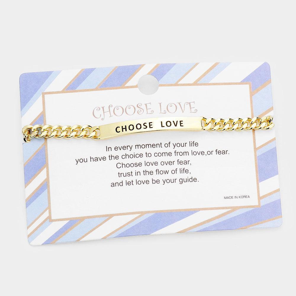 Gold CHOOSE LOVE Curved Metal Bar Message Bracelet - Jewelry Store by Erik Rayo