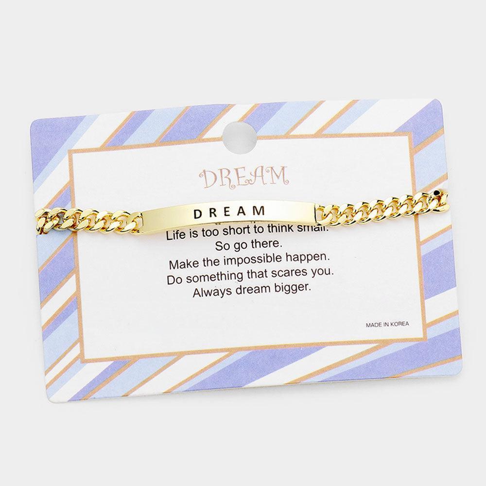 Gold DREAM Curved Metal Bar Message Bracelet - Jewelry Store by Erik Rayo