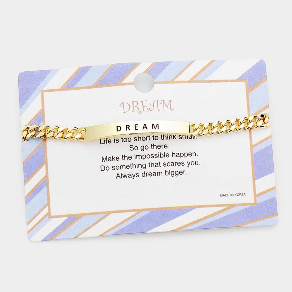 Gold DREAM Curved Metal Bar Message Bracelet