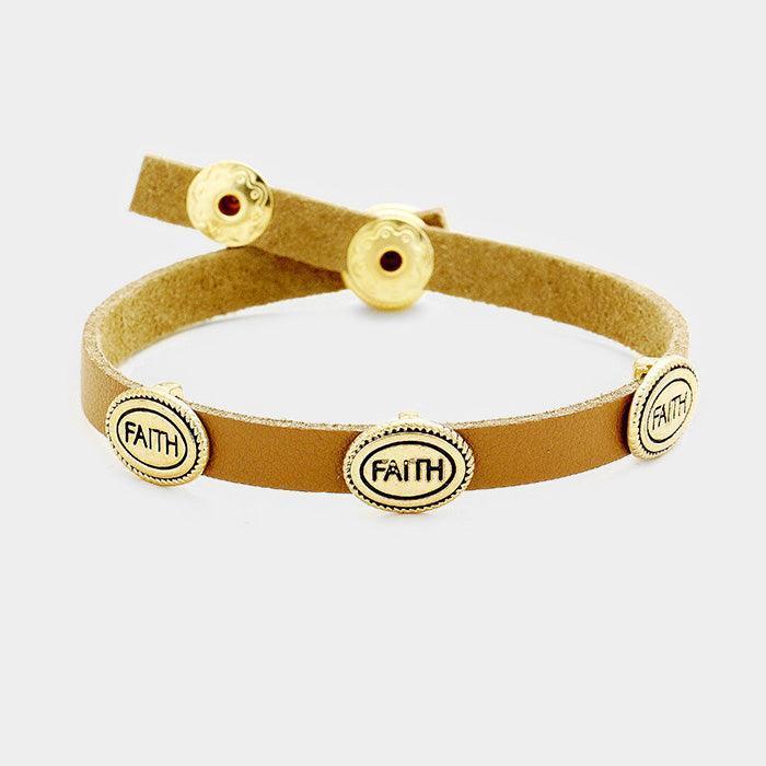 Gold Faith Faux Leather Snap Button Bracelet - Jewelry Store by Erik Rayo