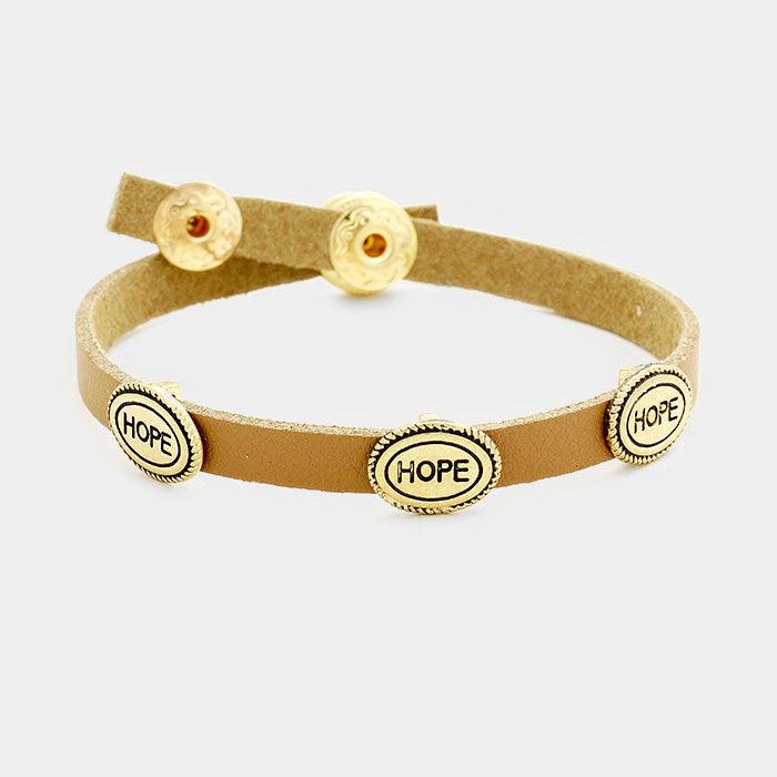 Gold Hope Faux Leather Snap Button Bracelet