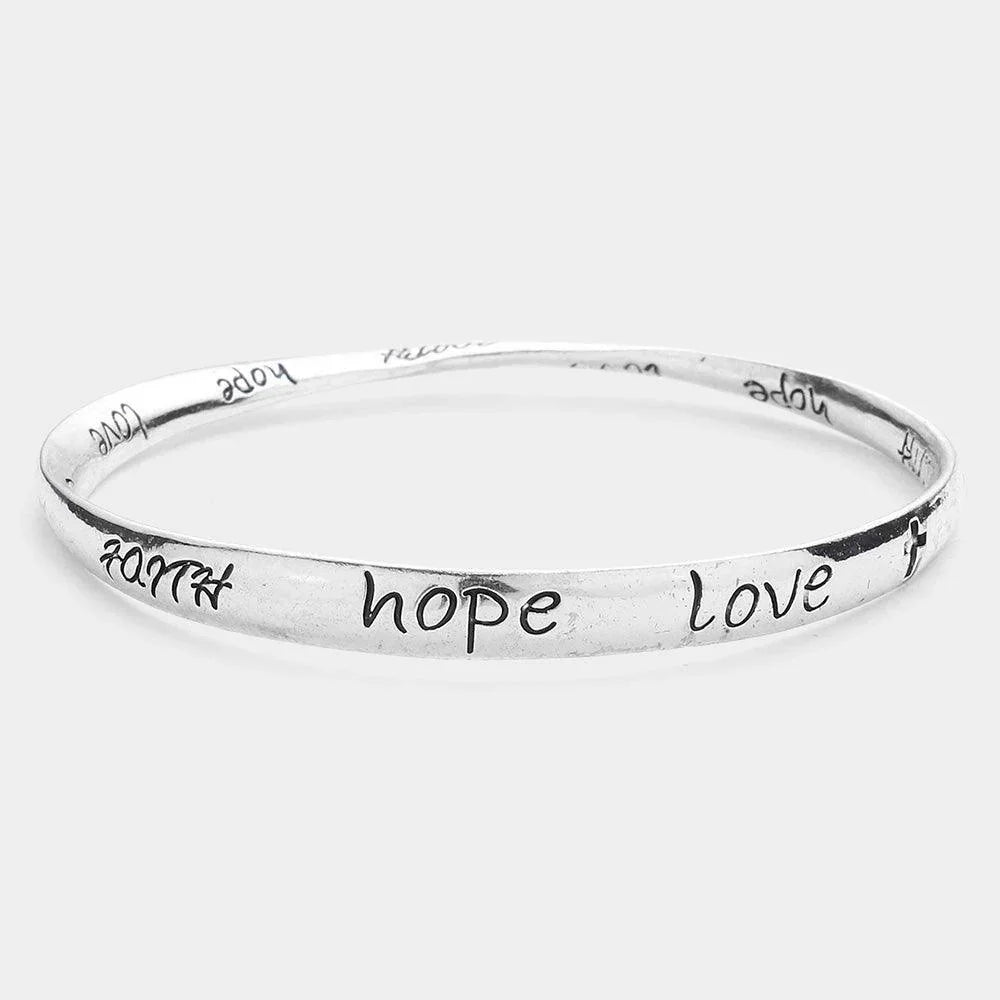 Silver Faith Hope Love message stretch bracelet - Jewelry Store by Erik Rayo