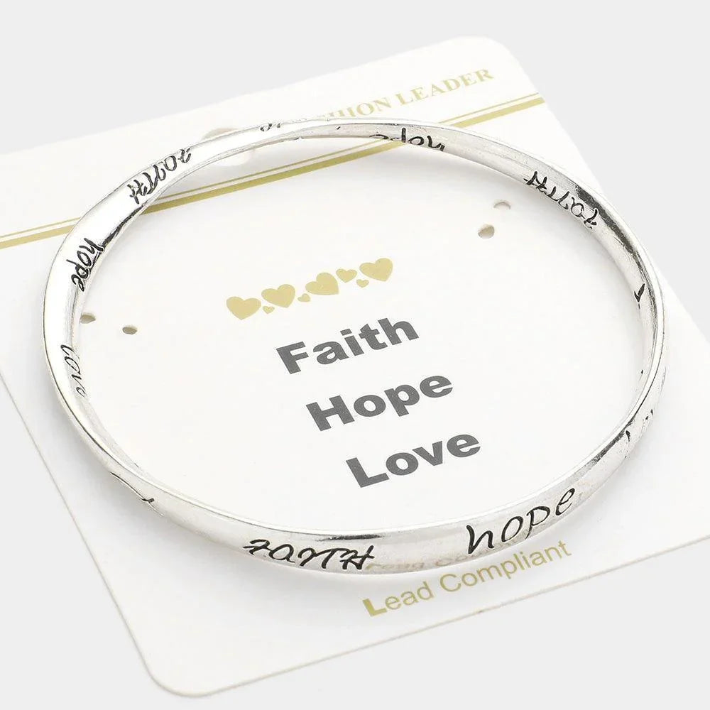Silver Faith Hope Love message stretch bracelet - Jewelry Store by Erik Rayo