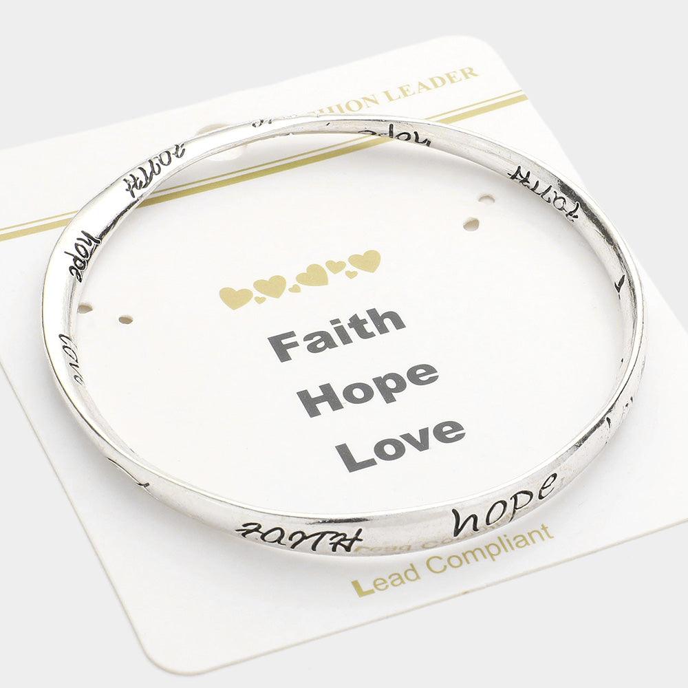 Silver Faith Hope Love message stretch bracelet