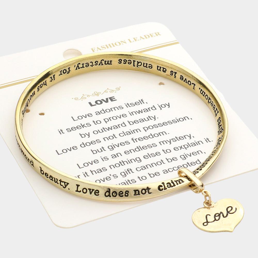 Gold Love Heart Message Bangle Bracelet - Jewelry Store by Erik Rayo