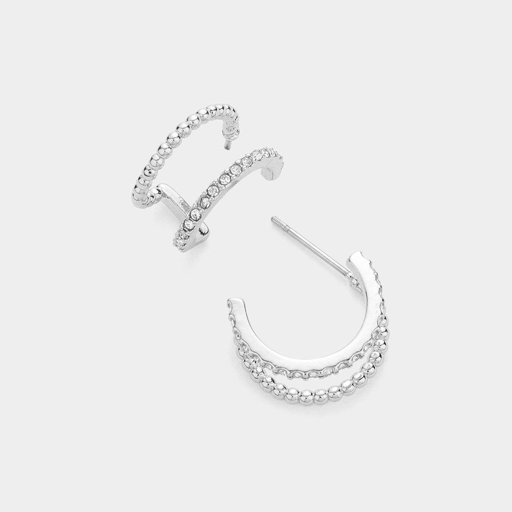 Stone Paved Double Hoop Stud Earrings - Jewelry Store by Erik Rayo