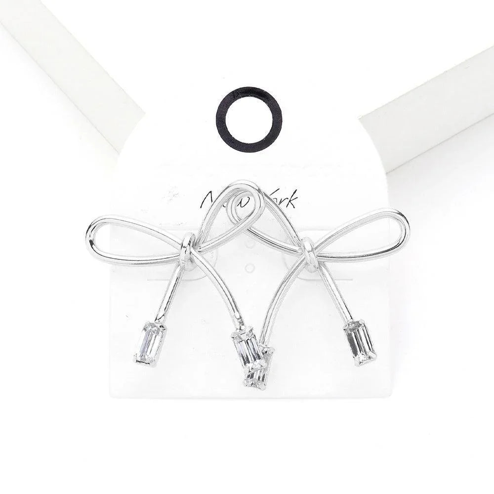 Emerald Cut Stone Tip Metal Bow Earrings - Jewelry Store by Erik Rayo