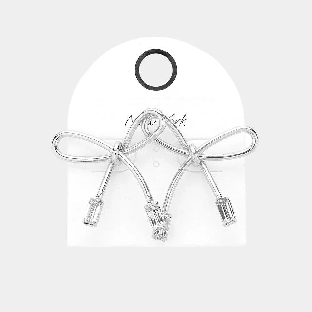 Emerald Cut Stone Tip Metal Bow Earrings - Jewelry Store by Erik Rayo