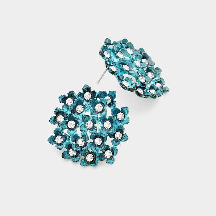 Clear Crystal Embellished Metal Quatrefoil Cluster Earring - Jewelry Store by Erik Rayo
