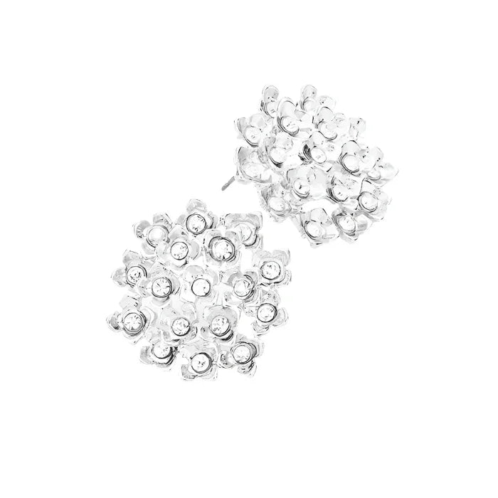 Silver Crystal Embellished Metal Quatrefoil Cluster Earring - Jewelry Store by Erik Rayo