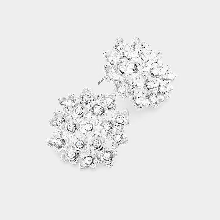 Silver Crystal Embellished Metal Quatrefoil Cluster Earring - Jewelry Store by Erik Rayo