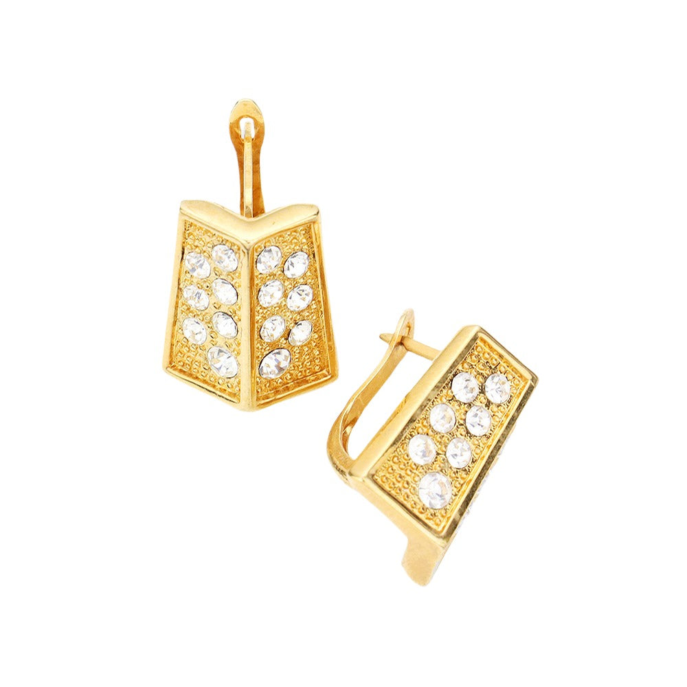 Gold Rhinestone Embellished Angled Metal Earrings