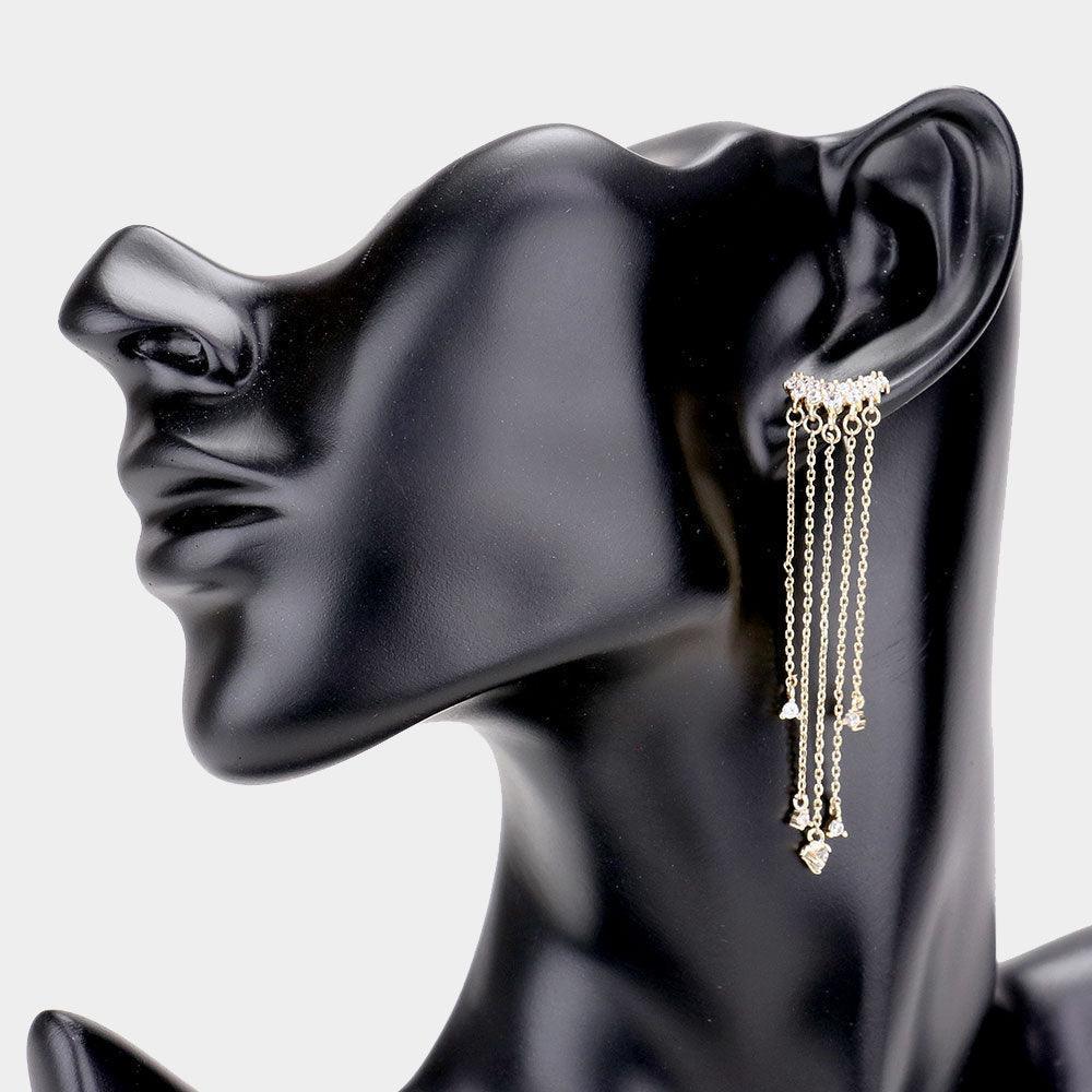 Gold Rhinestone Embellished Chain Long Drop Earrings - Jewelry Store by Erik Rayo