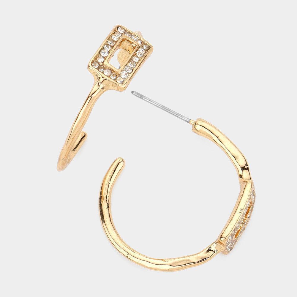 Gold Crystal Accented Half Hoop Earrings - Jewelry Store by Erik Rayo