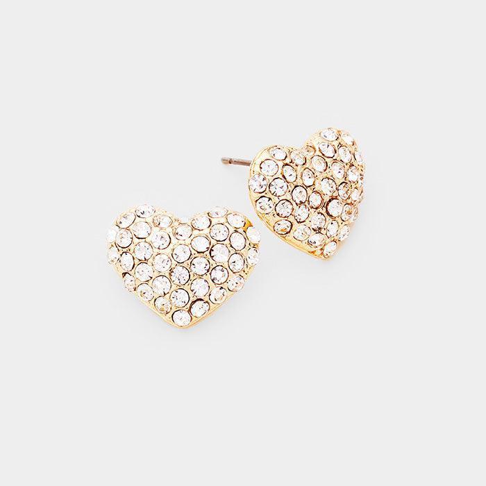 Gold Rhinestone Pave Heart Stud Earrings - Jewelry Store by Erik Rayo