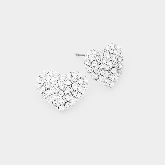 Clear Rhinestone Pave Heart Stud Earrings - Jewelry Store by Erik Rayo