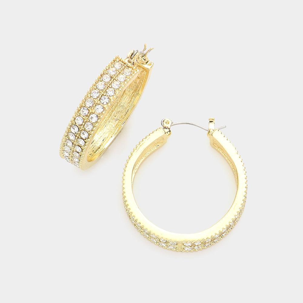Gold CZ Embellished Hoop Pin Catch Earrings - Jewelry Store by Erik Rayo