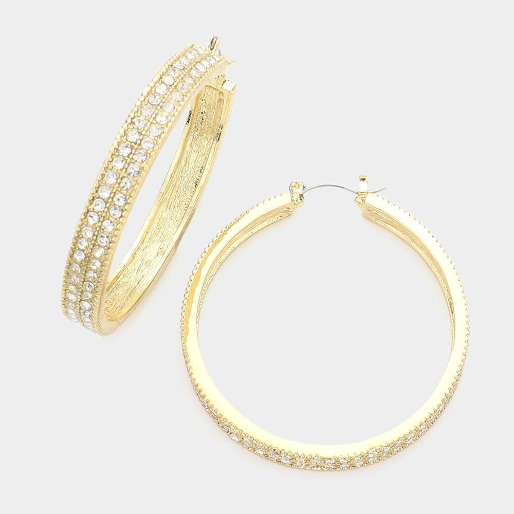 Gold CZ Embellished Hoop Pin Catch Earrings - Jewelry Store by Erik Rayo