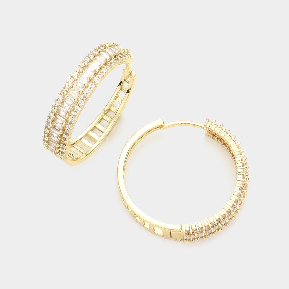 Gold CZ Embellished Huggie Hoop Earrings