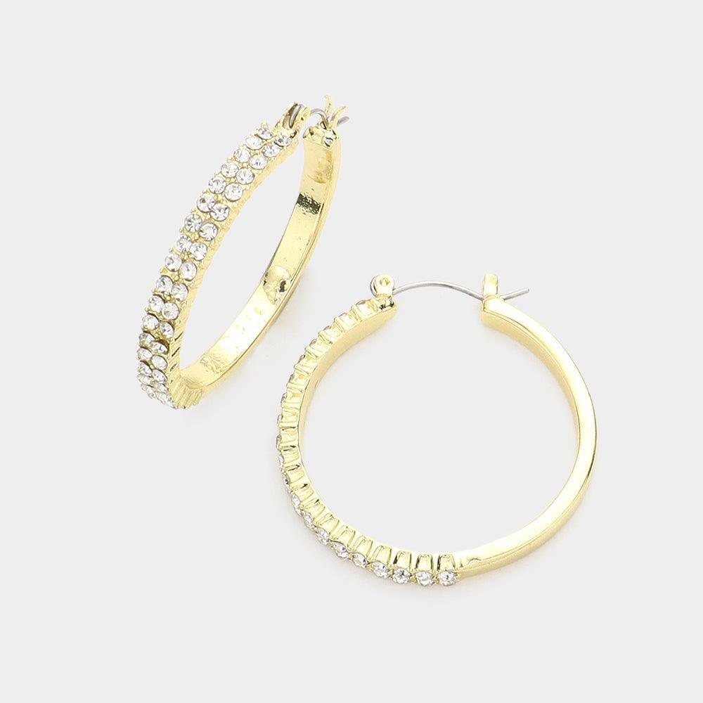 Gold CZ Embellished Hoop Pin Catch Earrings - Jewelry Store by Erik Rayo