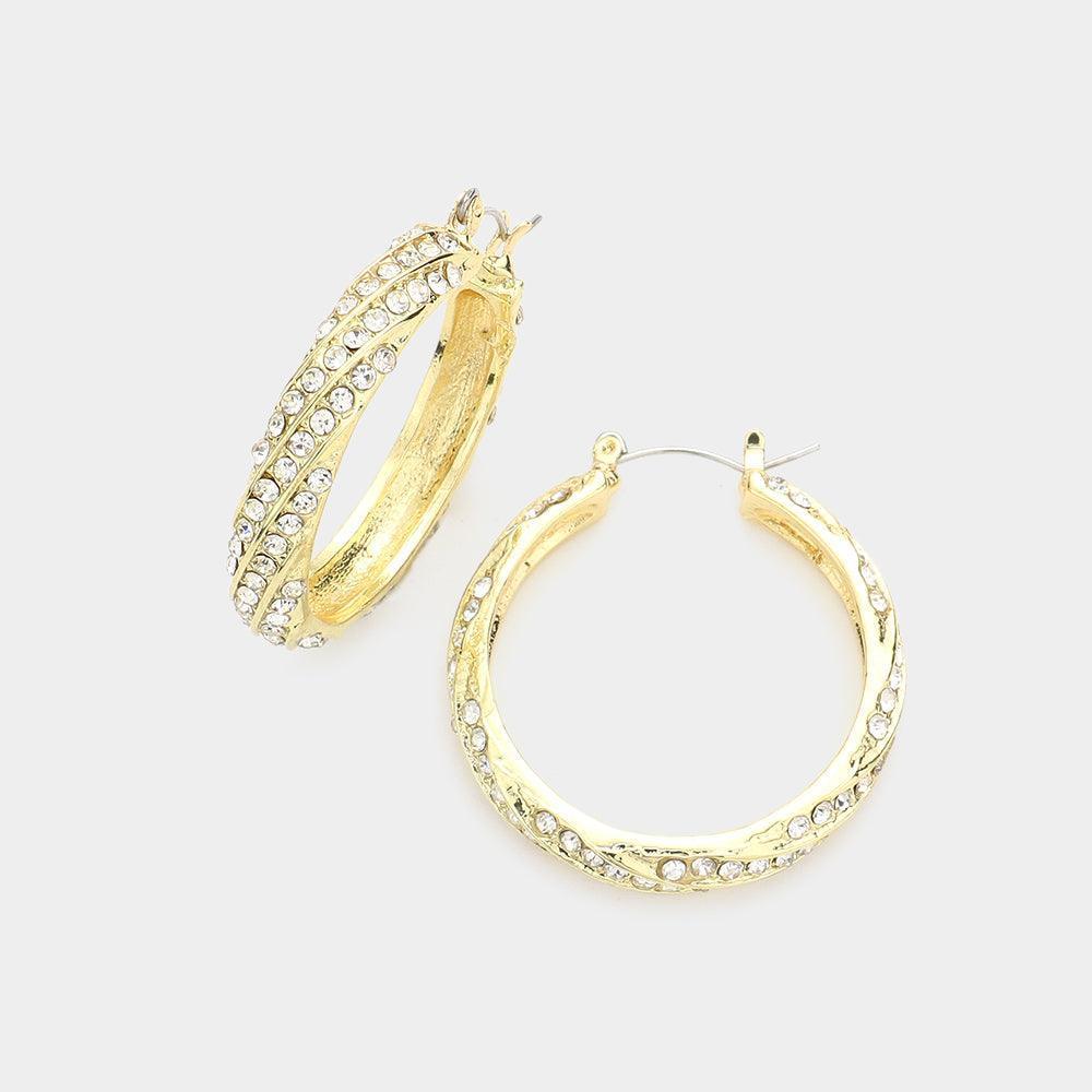 Gold CZ Embellished Hoop Pin Catch Earrings - Jewelry Store by Erik Rayo