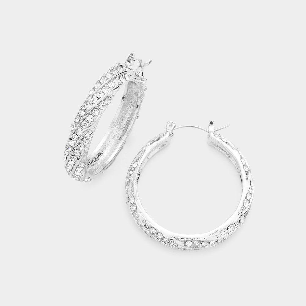 CZ Embellished Hoop Pin Catch Earrings - Jewelry Store by Erik Rayo
