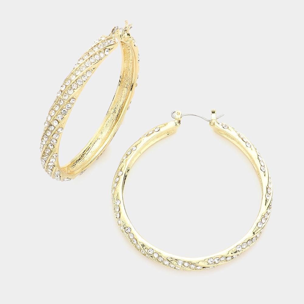 Gold CZ Embellished Hoop Pin Catch Earrings - Jewelry Store by Erik Rayo