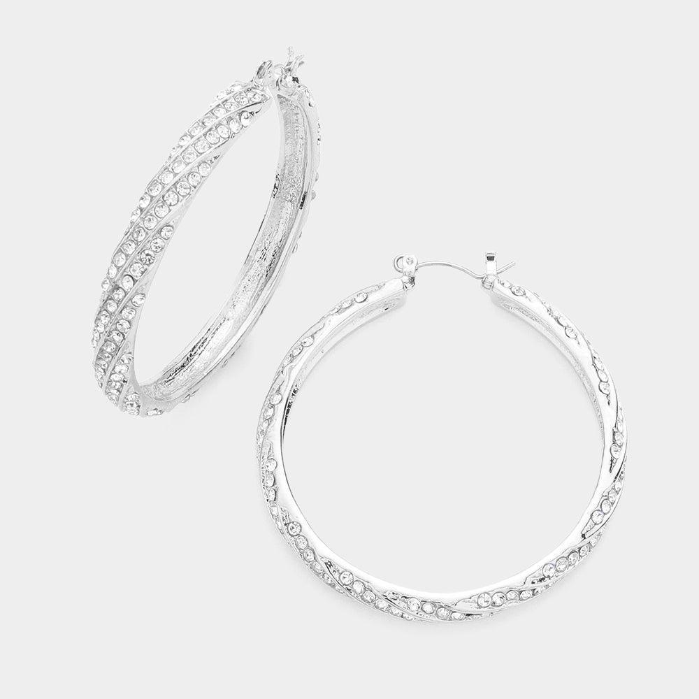 CZ Embellished Hoop Pin Catch Earrings - Jewelry Store by Erik Rayo