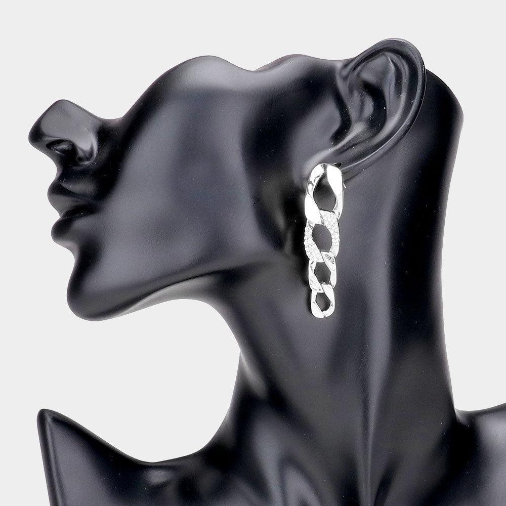 Rhinestone Embellished Chain Link Earrings - Jewelry Store by Erik Rayo