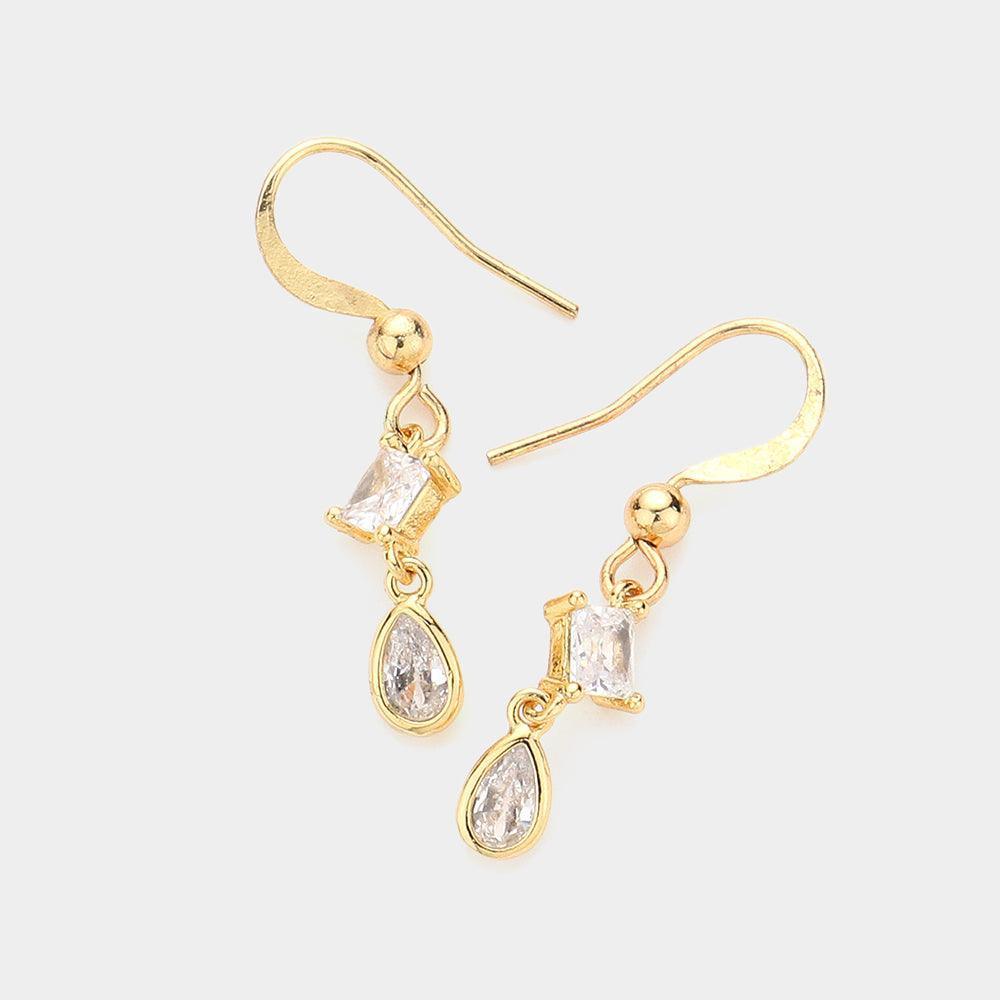 14K Gold Dipped Teardrop Diamond CZ Stone Dropdown Dangle Earrings - Jewelry Store by Erik Rayo