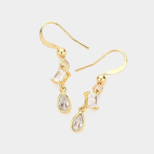14K Gold Dipped Teardrop Diamond CZ Stone Dropdown Dangle Earrings - Jewelry Store by Erik Rayo