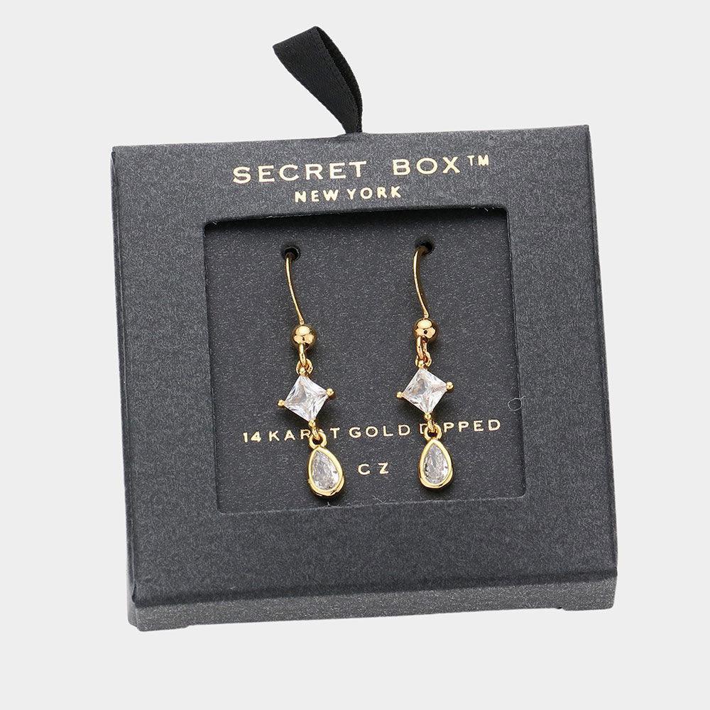 14K Gold Dipped Teardrop Diamond CZ Stone Dropdown Dangle Earrings - Jewelry Store by Erik Rayo