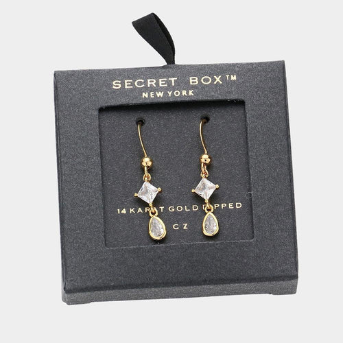 14K Gold Dipped Teardrop Diamond CZ Stone Dropdown Dangle Earrings - Jewelry Store by Erik Rayo