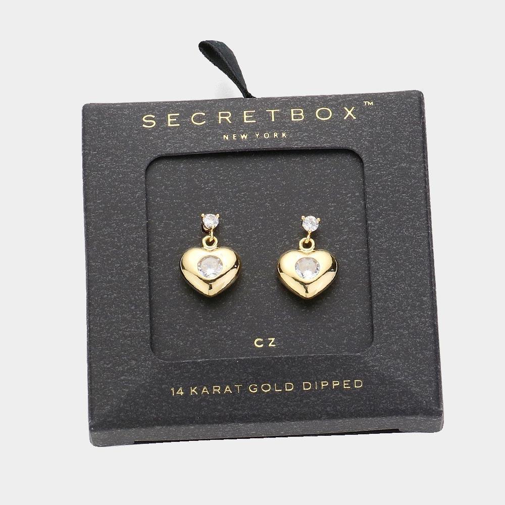 14K Gold Dipped CZ Stone Pointed Heart Dangle Earrings - Jewelry Store by Erik Rayo