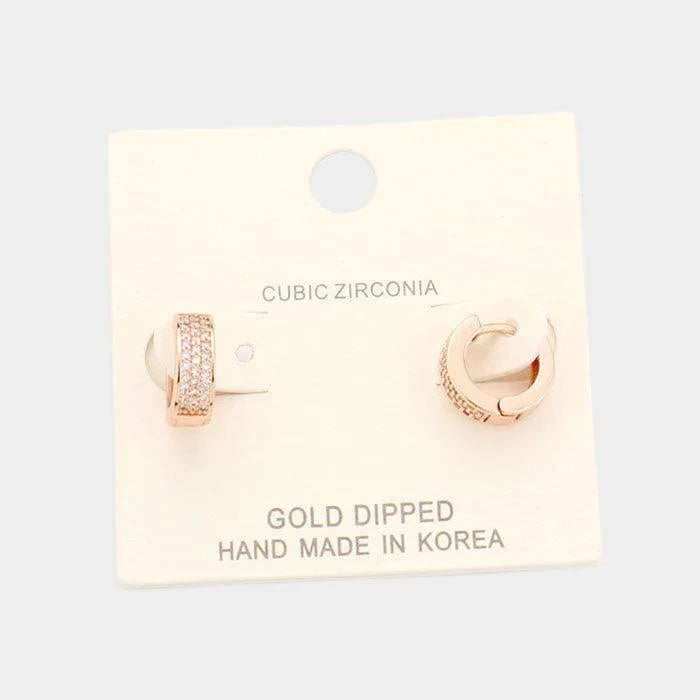 Rose Gold Gold Dipped Cubic Zirconia Huggie Earrings - Jewelry Store by Erik Rayo