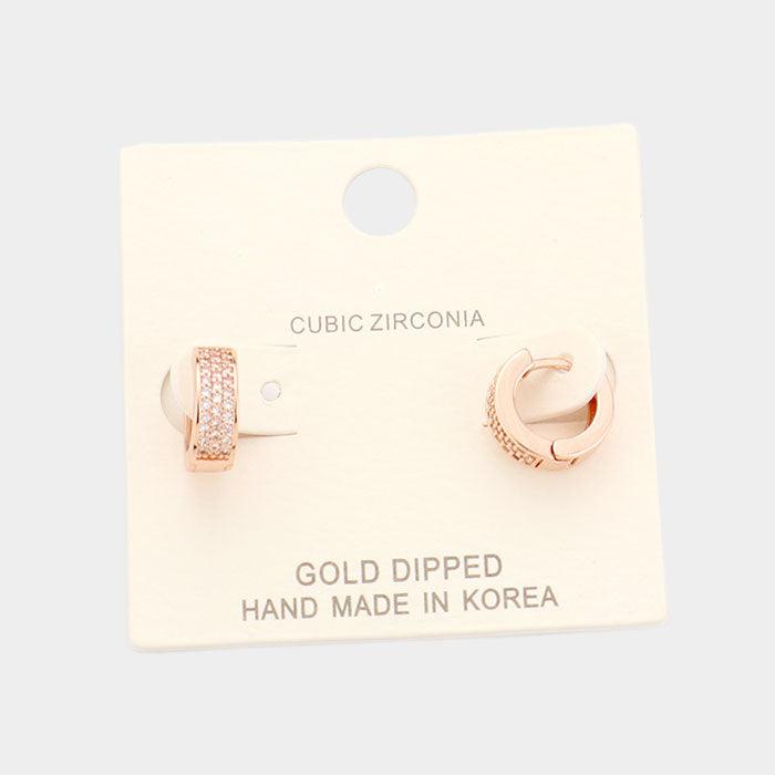 Rose Gold Gold Dipped Cubic Zirconia Huggie Earrings