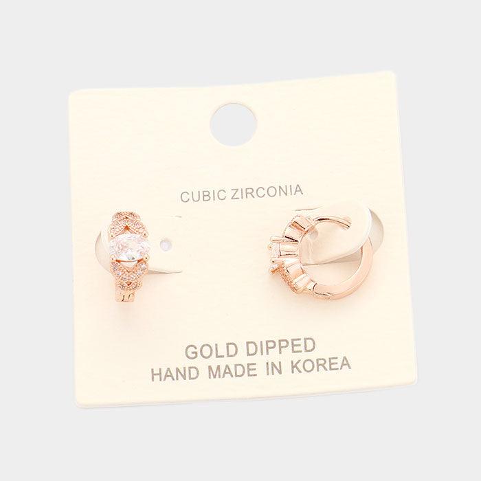 Rose Gold White Gold Dipped Cubic Zirconia Huggie Earrings