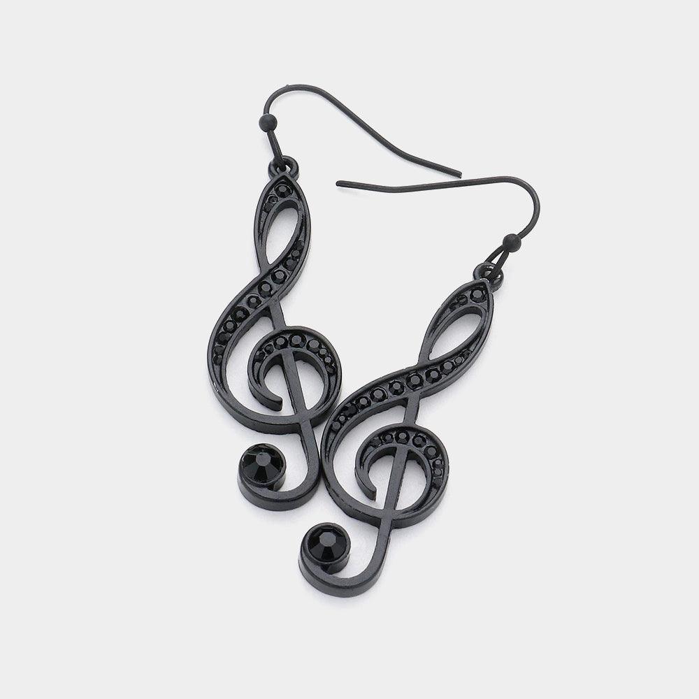 Black Stone Paved Treble Clef Dangle Earrings - Jewelry Store by Erik Rayo